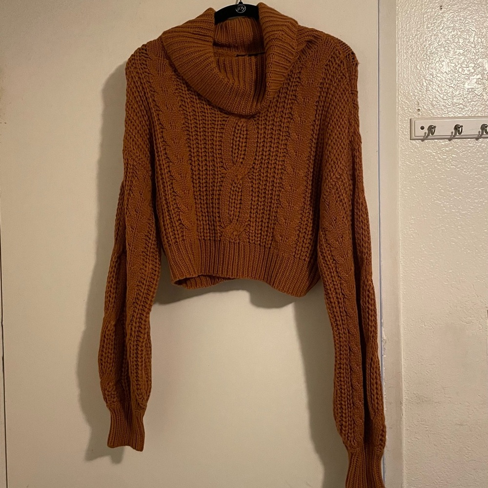NWT Cozy Orange Brown Cowl Neck Sweater - Size S